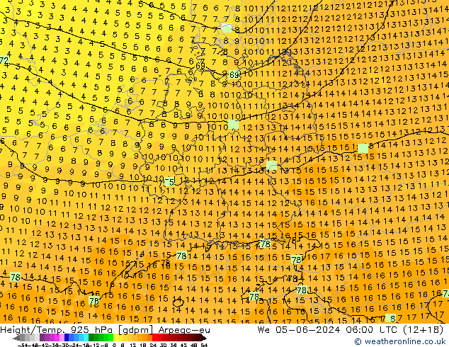 Height/Temp. 925 hPa Arpege-eu śro. 05.06.2024 06 UTC