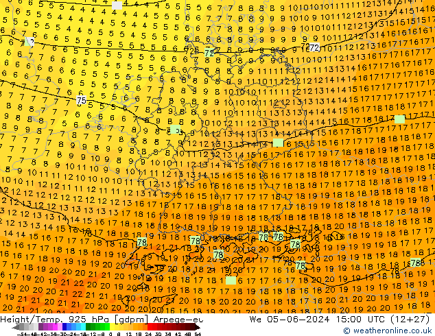 Height/Temp. 925 hPa Arpege-eu Mi 05.06.2024 15 UTC