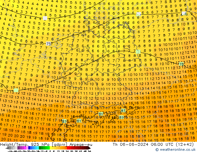 Height/Temp. 925 hPa Arpege-eu Th 06.06.2024 06 UTC