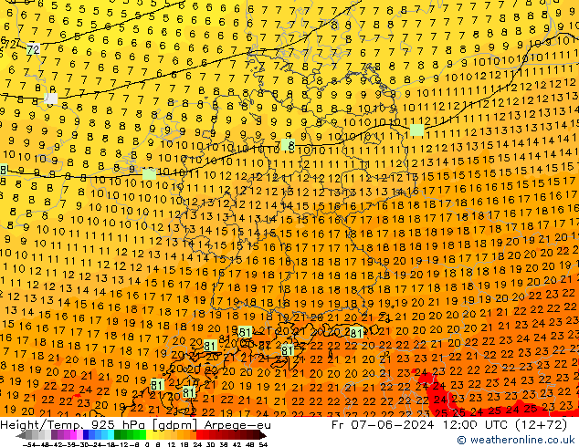 Height/Temp. 925 hPa Arpege-eu ven 07.06.2024 12 UTC