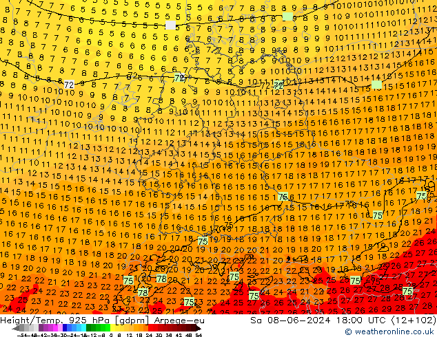 Height/Temp. 925 hPa Arpege-eu  08.06.2024 18 UTC