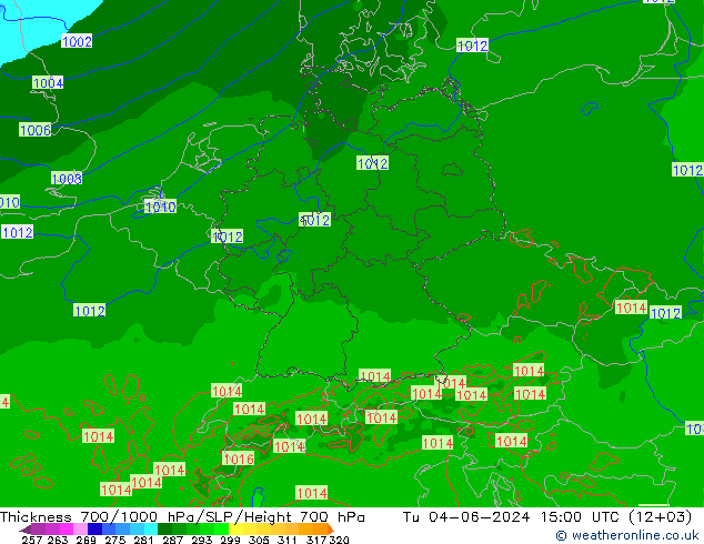 Thck 700-1000 hPa Arpege-eu Út 04.06.2024 15 UTC