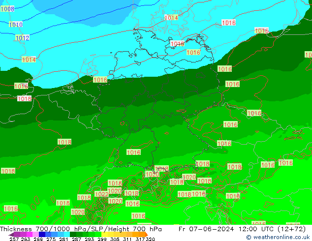 Thck 700-1000 hPa Arpege-eu Fr 07.06.2024 12 UTC