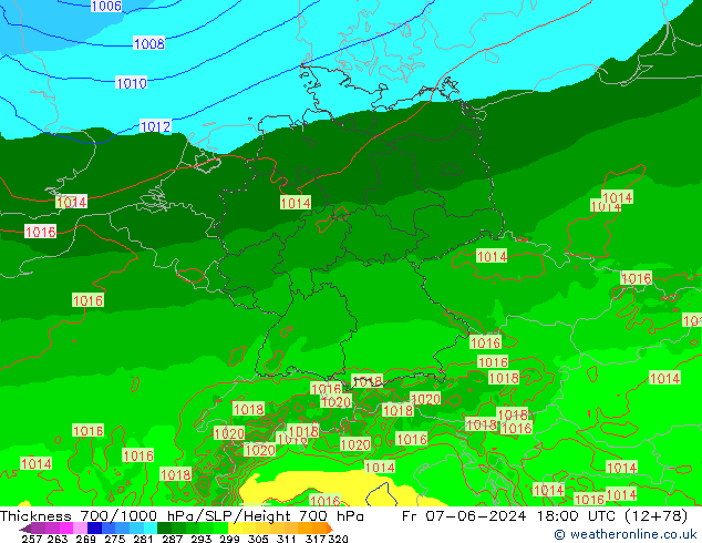 Thck 700-1000 hPa Arpege-eu pt. 07.06.2024 18 UTC