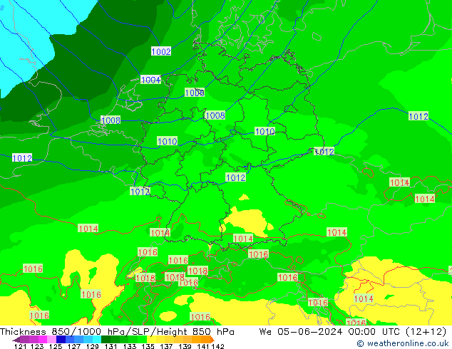 Espesor 850-1000 hPa Arpege-eu mié 05.06.2024 00 UTC