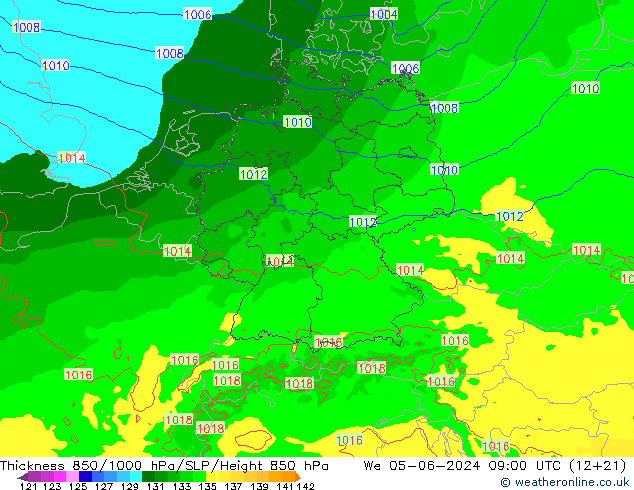 Thck 850-1000 hPa Arpege-eu We 05.06.2024 09 UTC