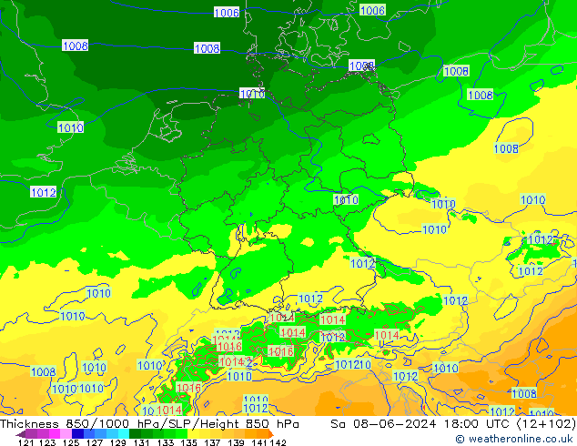 Thck 850-1000 hPa Arpege-eu Sáb 08.06.2024 18 UTC