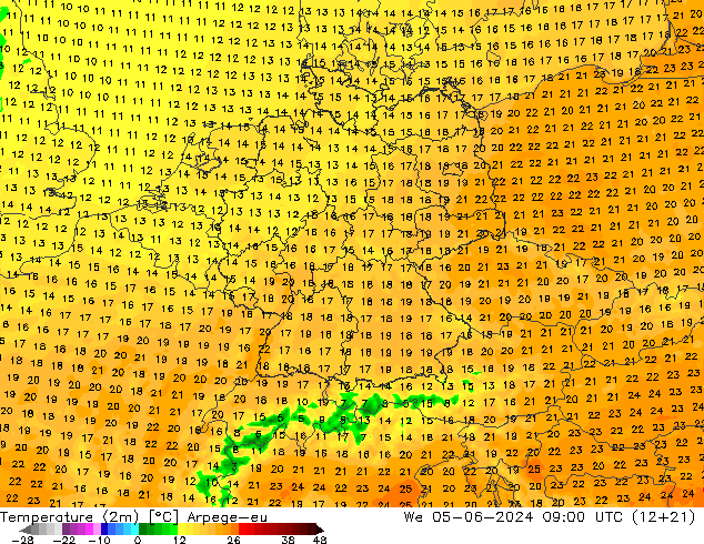 Temperature (2m) Arpege-eu We 05.06.2024 09 UTC