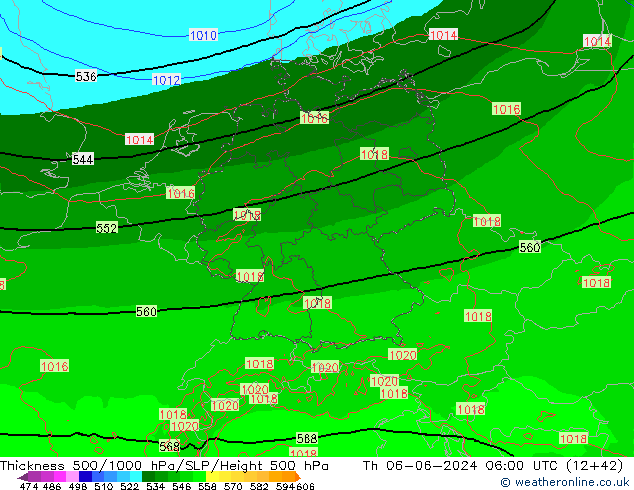 Dikte 500-1000hPa Arpege-eu do 06.06.2024 06 UTC