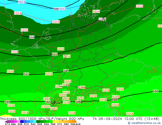 Schichtdicke 500-1000 hPa Arpege-eu Do 06.06.2024 12 UTC