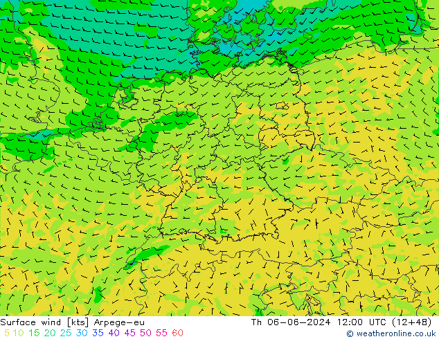 Surface wind Arpege-eu Th 06.06.2024 12 UTC