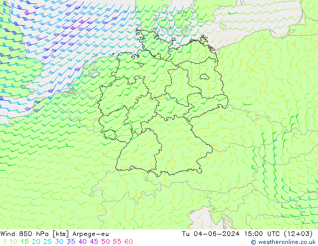 Vent 850 hPa Arpege-eu mar 04.06.2024 15 UTC