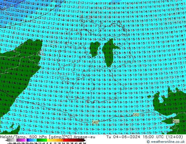 Height/Temp. 500 hPa Arpege-eu Tu 04.06.2024 15 UTC