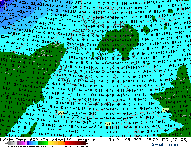 Géop./Temp. 500 hPa Arpege-eu mar 04.06.2024 18 UTC