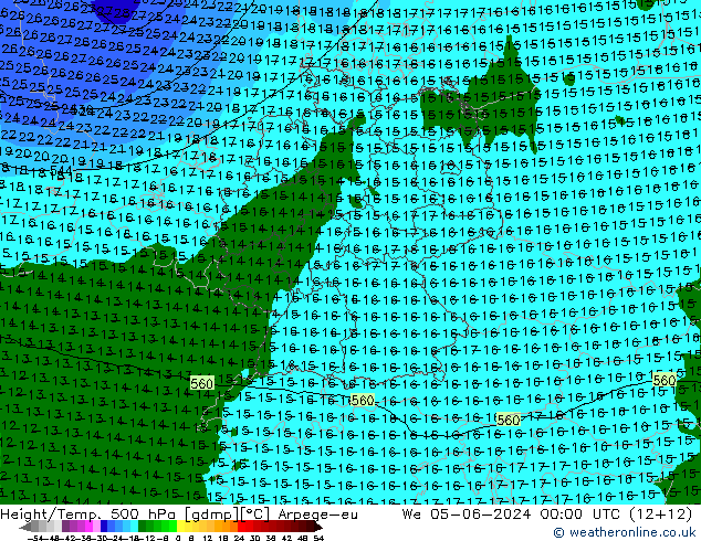 Height/Temp. 500 hPa Arpege-eu Mi 05.06.2024 00 UTC