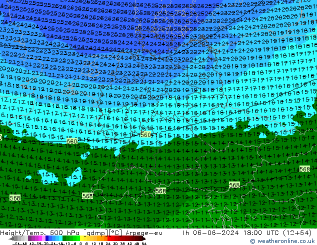 Hoogte/Temp. 500 hPa Arpege-eu do 06.06.2024 18 UTC