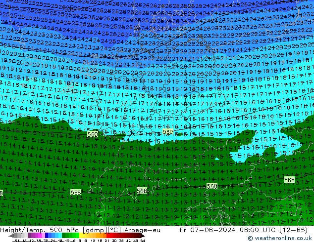 Yükseklik/Sıc. 500 hPa Arpege-eu Cu 07.06.2024 06 UTC