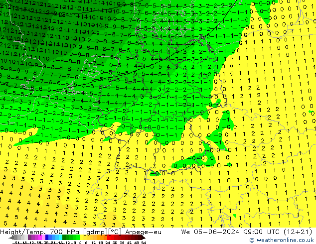 Height/Temp. 700 hPa Arpege-eu We 05.06.2024 09 UTC