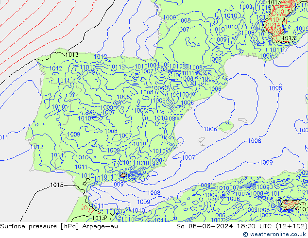 Surface pressure Arpege-eu Sa 08.06.2024 18 UTC