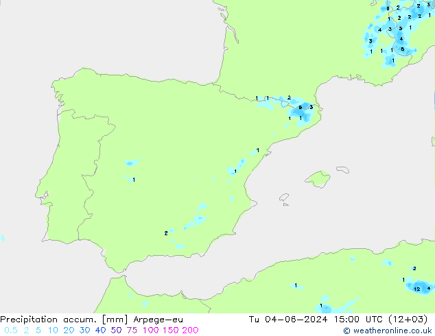 Precipitation accum. Arpege-eu Tu 04.06.2024 15 UTC