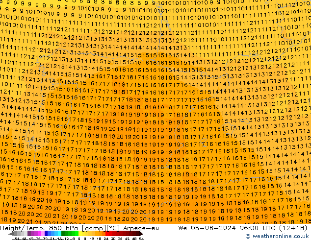 Height/Temp. 850 hPa Arpege-eu  05.06.2024 06 UTC