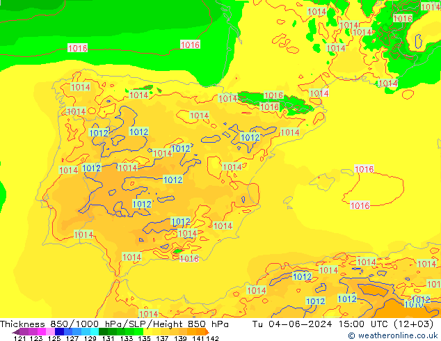 Dikte 850-1000 hPa Arpege-eu di 04.06.2024 15 UTC