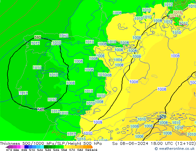 500-1000 hPa Kalınlığı Arpege-eu Cts 08.06.2024 18 UTC