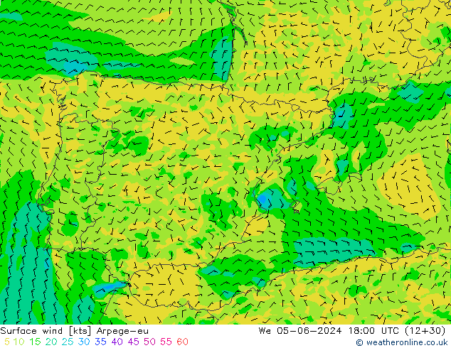 Surface wind Arpege-eu We 05.06.2024 18 UTC