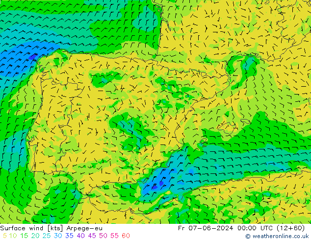 Surface wind Arpege-eu Fr 07.06.2024 00 UTC