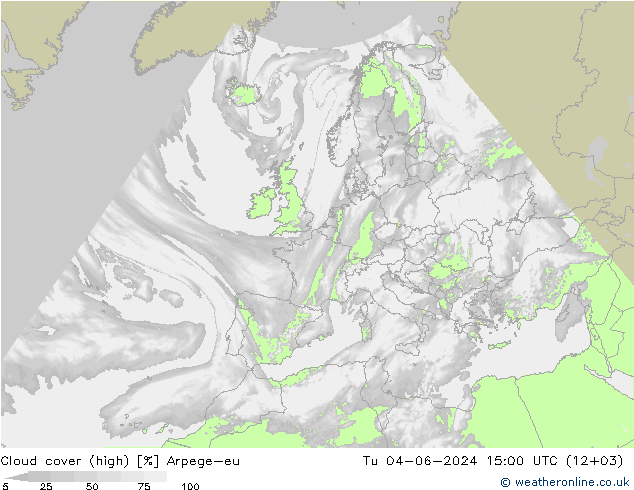 Cloud cover (high) Arpege-eu Tu 04.06.2024 15 UTC