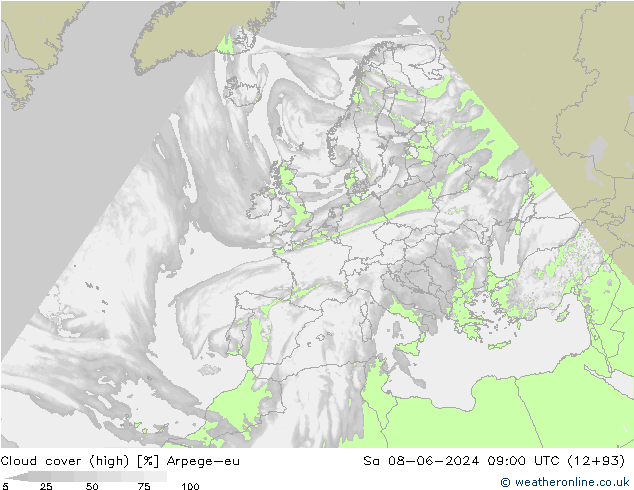 zachmurzenie (wysokie) Arpege-eu so. 08.06.2024 09 UTC