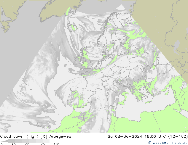 Bulutlar (yüksek) Arpege-eu Cts 08.06.2024 18 UTC