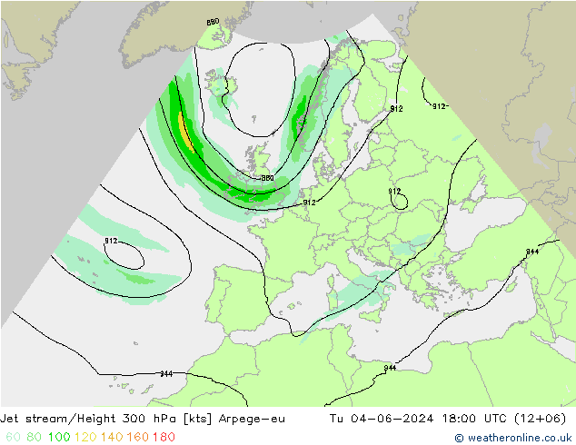 Jet stream/Height 300 hPa Arpege-eu Tu 04.06.2024 18 UTC