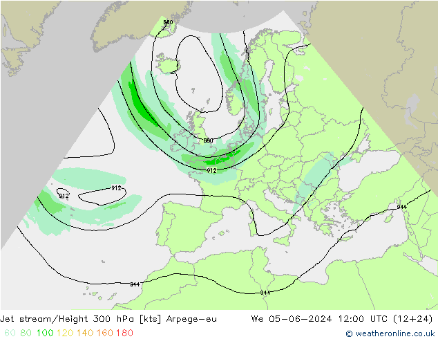 Jet stream/Height 300 hPa Arpege-eu We 05.06.2024 12 UTC