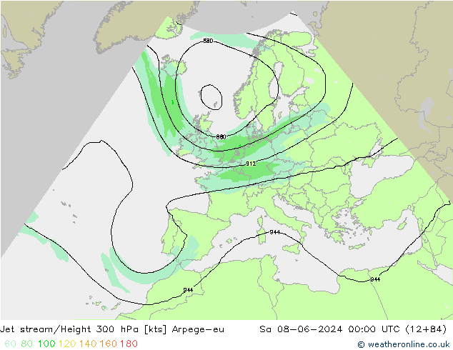 Jet stream/Height 300 hPa Arpege-eu Sa 08.06.2024 00 UTC