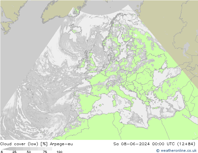 Cloud cover (low) Arpege-eu Sa 08.06.2024 00 UTC