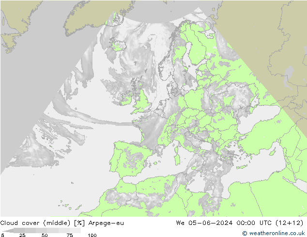 Cloud cover (middle) Arpege-eu We 05.06.2024 00 UTC