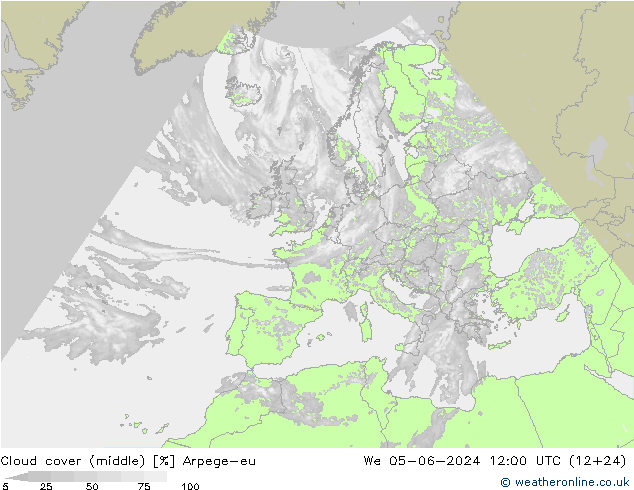 oblačnosti uprostřed Arpege-eu St 05.06.2024 12 UTC