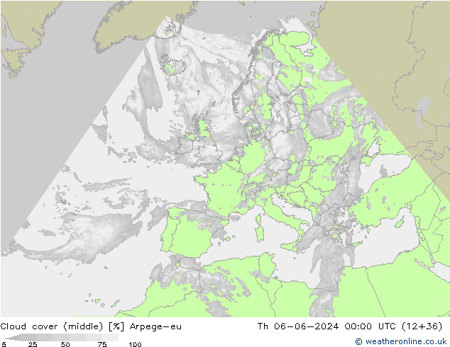 Cloud cover (middle) Arpege-eu Th 06.06.2024 00 UTC