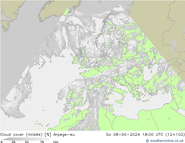 oblačnosti uprostřed Arpege-eu So 08.06.2024 18 UTC