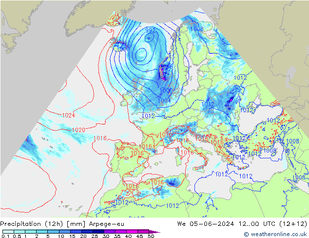 Precipitation (12h) Arpege-eu We 05.06.2024 00 UTC