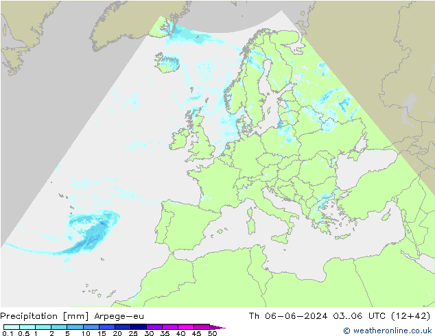 Srážky Arpege-eu Čt 06.06.2024 06 UTC