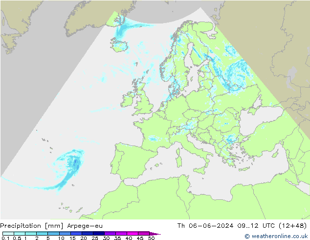 Precipitación Arpege-eu jue 06.06.2024 12 UTC