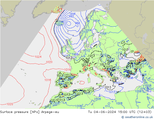 Surface pressure Arpege-eu Tu 04.06.2024 15 UTC