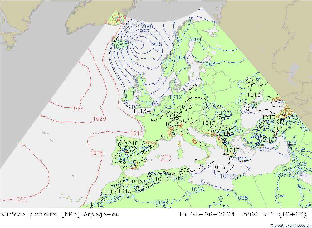 pressão do solo Arpege-eu Ter 04.06.2024 15 UTC