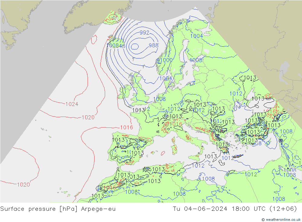 Yer basıncı Arpege-eu Sa 04.06.2024 18 UTC