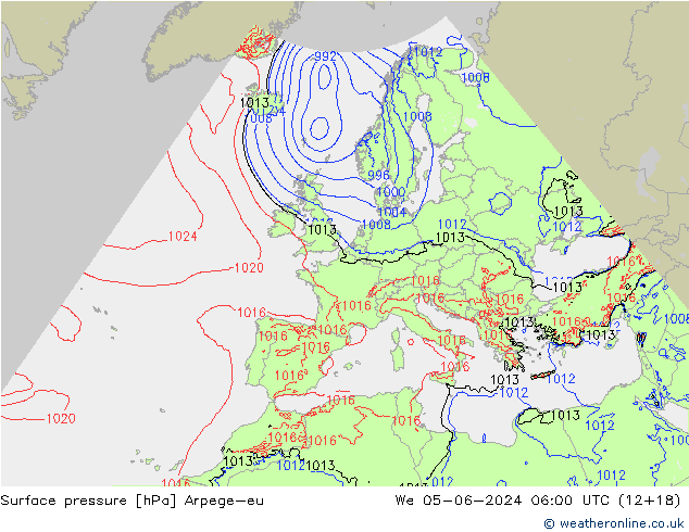 Bodendruck Arpege-eu Mi 05.06.2024 06 UTC