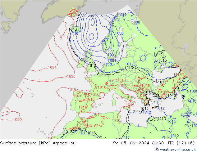 Surface pressure Arpege-eu We 05.06.2024 06 UTC