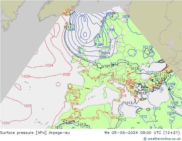 Luchtdruk (Grond) Arpege-eu wo 05.06.2024 09 UTC