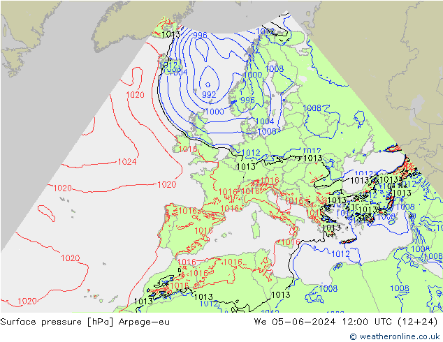 Surface pressure Arpege-eu We 05.06.2024 12 UTC